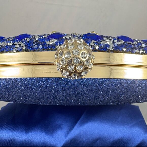 VERANO HILL Blue Crystal Jeweled Evening Clutch with Chain Strap - Picture 3 of 7